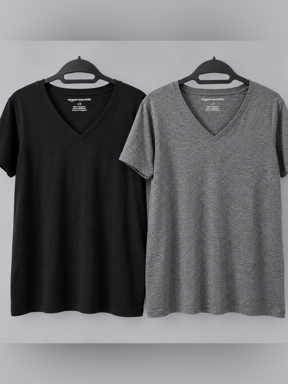 Amazon Essentials Women’s V-Neck T-Shirts Black & Gray 2-Pack Large